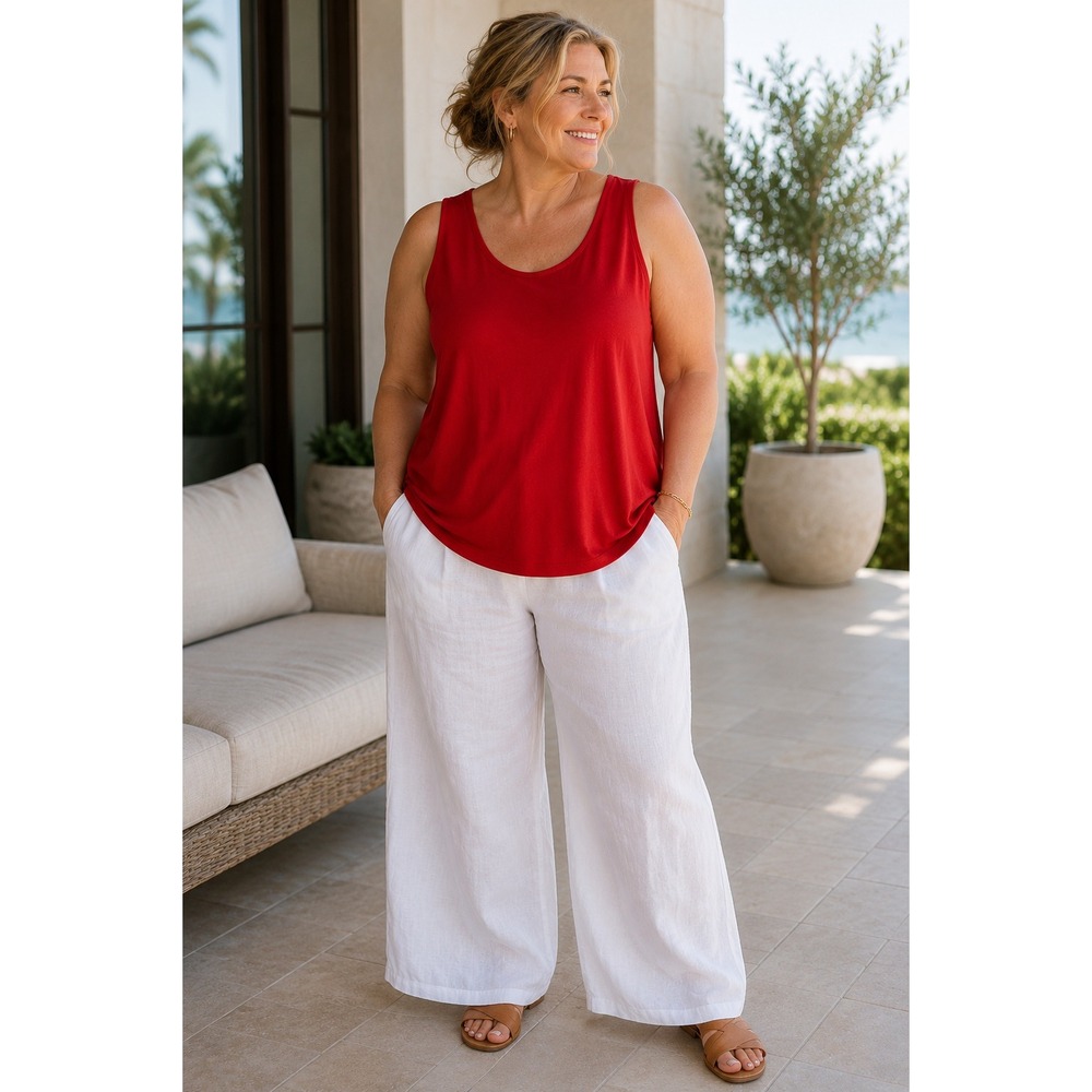 Eileen Fisher Woman Scoop Neck Tank Top Shell Red Rayon Lycra Stretch 1X USA